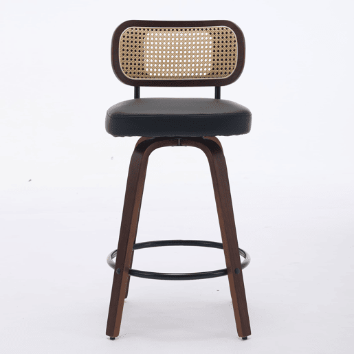 Bancos de bar 2 unidades - 66 cm Rattan giratórios com encosto de cana e assento estofado - Preto Bancos de bar 2 unidades - 66 cm Rattan giratórios com encosto de cana e assento estofado - Preto