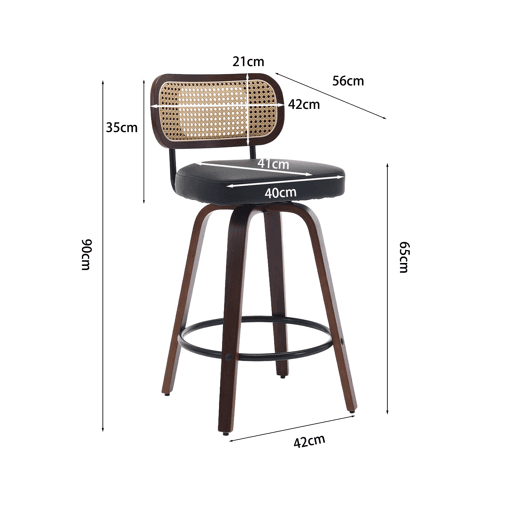 Bancos de bar 2 unidades - 66 cm Rattan giratórios com encosto de cana e assento estofado - Preto Bancos de bar 2 unidades - 66 cm Rattan giratórios com encosto de cana e assento estofado - Preto