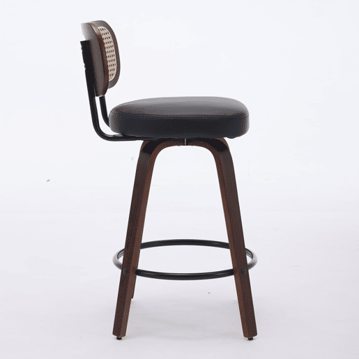Bancos de bar 2 unidades - 66 cm Rattan giratórios com encosto de cana e assento estofado - Preto Bancos de bar 2 unidades - 66 cm Rattan giratórios com encosto de cana e assento estofado - Preto