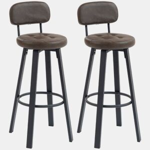 HOMCOM Conjunto de 2 Bancos de Bar Bancos Altos de Cozinha Giratórios Estofados em PU com Encosto Estrutura de Metal Apoio para os Pés Assento a 76,5 cm de Altura Castanho Escuro