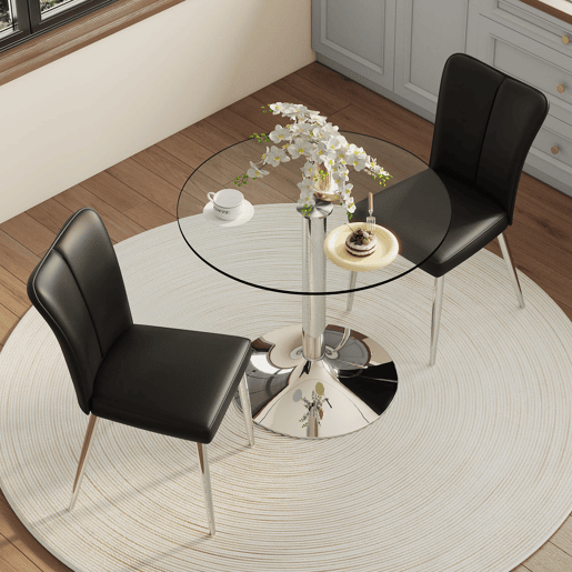 Conjunto de mesa de jantar 85 cm - vidro de segurança, 2 cadeiras PU - preto prateado