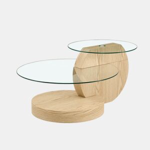 Mesa de centro com 2 nÃveis - vidro de segurança, estrutura em MDF, design minimalista - TransparenteMadeira
