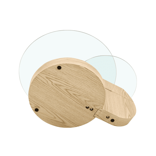 Mesa de centro com 2 níveis - vidro de segurança, estrutura em MDF, design minimalista - TransparenteMadeira