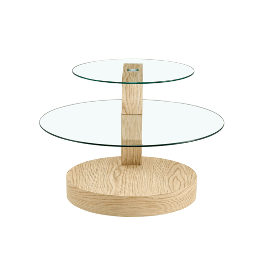 Mesa de centro com 2 níveis - vidro de segurança, estrutura em MDF, design minimalista - TransparenteMadeira