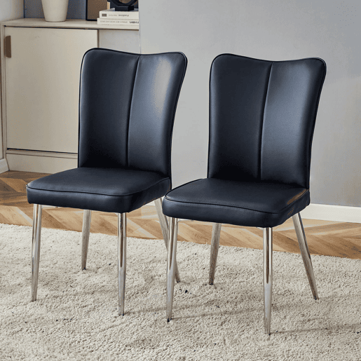 Cadeiras de sala de jantar 2 unidades 89 cm - modernas PU, pernas metálicas - preto prateado