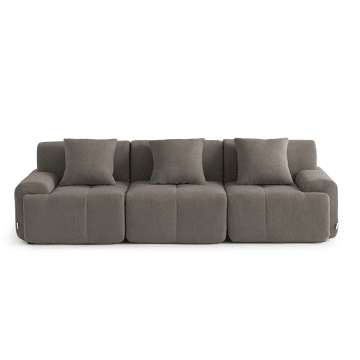 Sofá modular de 3 lugares, tecido chenille na cor castanho acinzentado