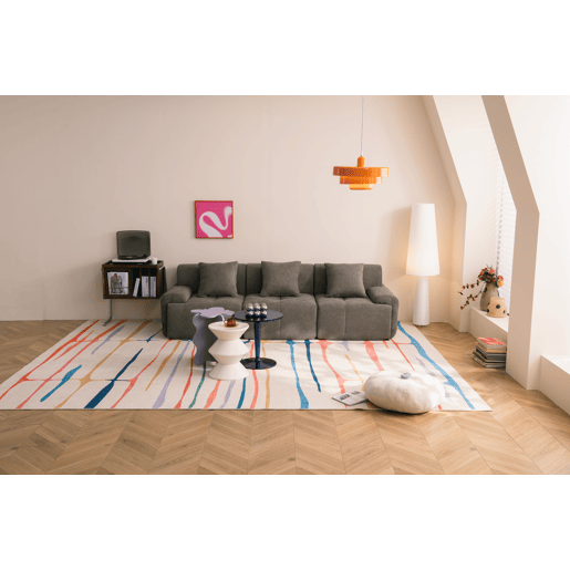 Sofá modular de 3 lugares, tecido chenille na cor castanho acinzentado