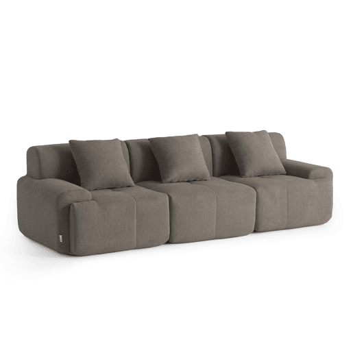 Sofá modular de 3 lugares, tecido chenille na cor castanho acinzentado