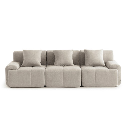 Sofá modular de 3 lugares, tecido chenille na cor bege areia
