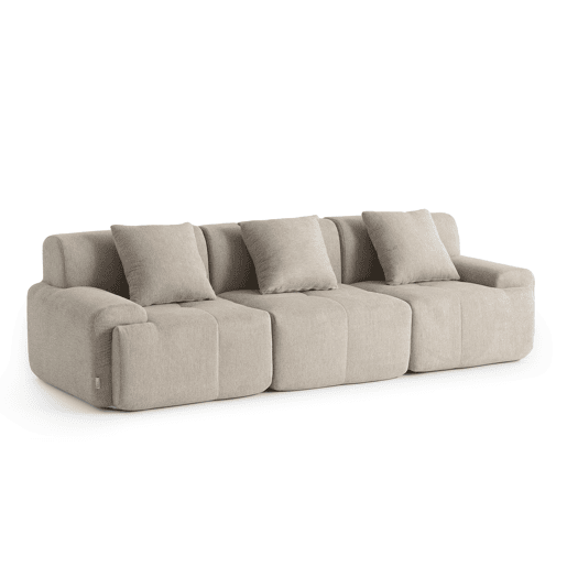 Sofá modular de 3 lugares, tecido chenille na cor bege areia