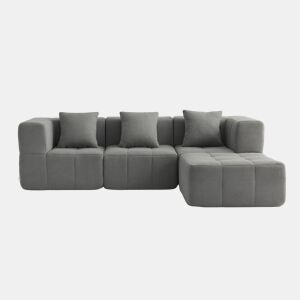 Sofá modular de 3 lugares com chaise longue, tecido bouclé na cor cinza nuvem