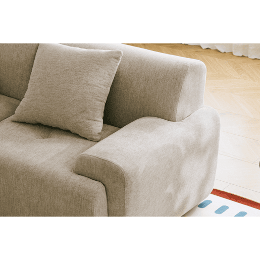 Sofá modular de 3 lugares com chaise longue, tecido chenille na cor bege areia