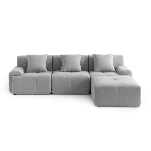 Sofá modular de 3 lugares com chaise longue, tecido chenille na cor cinza mineral Sofá modular de 3 lugares com chaise longue, tecido chenille na cor cinza mineral