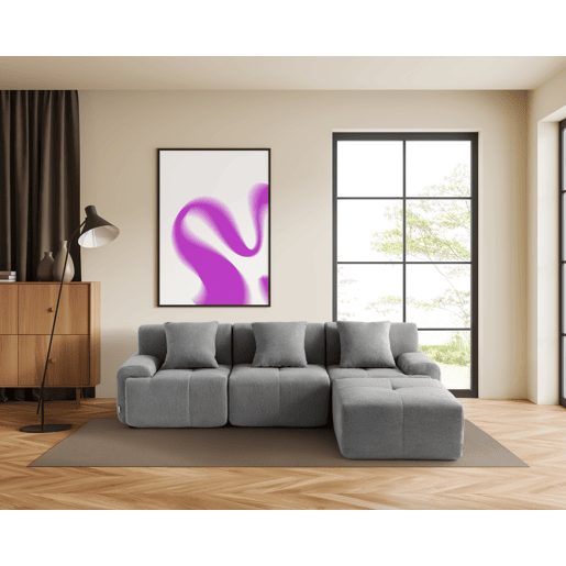 Sofá modular de 3 lugares com chaise longue, tecido chenille na cor cinza mineral Sofá modular de 3 lugares com chaise longue, tecido chenille na cor cinza mineral