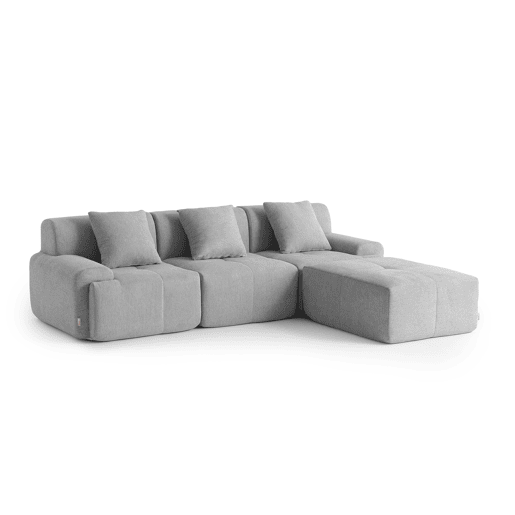 Sofá modular de 3 lugares com chaise longue, tecido chenille na cor cinza mineral Sofá modular de 3 lugares com chaise longue, tecido chenille na cor cinza mineral