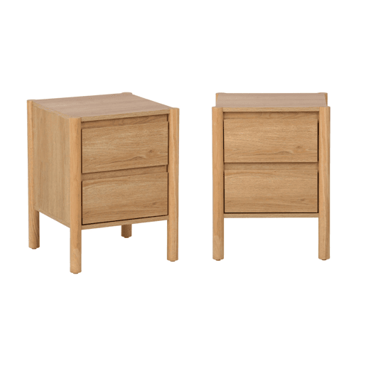 Mesa de cabeceira com 2 gavetas, set de 2, Harmony, Natural, 42x42x55 cm