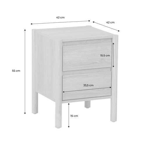 Mesa de cabeceira com 2 gavetas, set de 2, Harmony, Natural, 42x42x55 cm