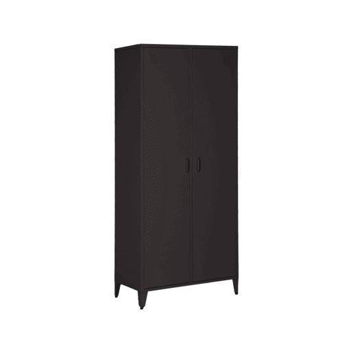 Guarda-roupa industrial em metal com 2 portas, 4 prateleiras, 1 cabideiro, Soho, Preto, 48x80x181 cm