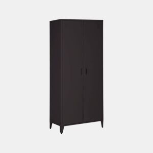 Guarda-roupa industrial em metal com 2 portas, 4 prateleiras, 1 cabideiro, Soho, Preto, 48x80x181 cm