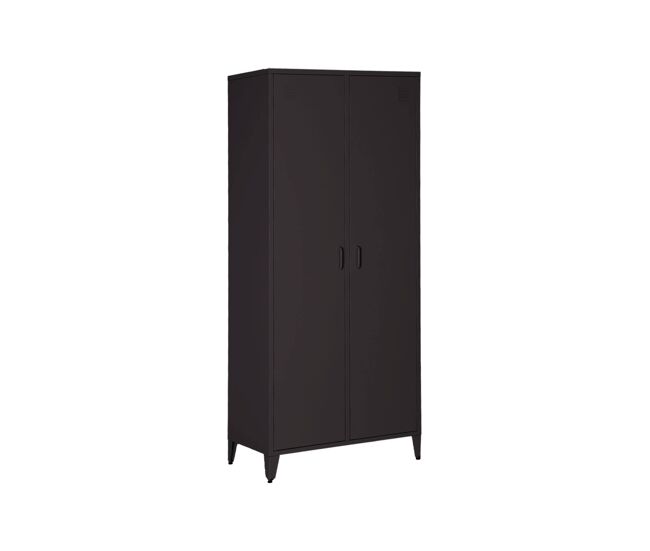 Armario/vestidor industrial de metal 2 puertas, 4 estantes, 1 barra para colgar negro - 48x80x181 cm