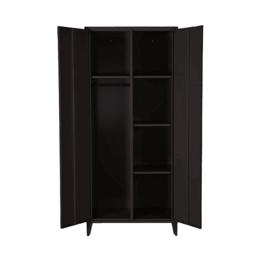 Guarda-roupa industrial em metal com 2 portas, 4 prateleiras, 1 cabideiro, Soho, Preto, 48x80x181 cm