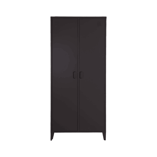 Guarda-roupa industrial em metal com 2 portas, 4 prateleiras, 1 cabideiro, Soho, Preto, 48x80x181 cm