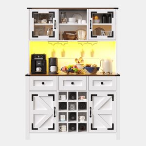 Armário alto de cozinha 120x40x170cm - 4 portas, 3 gavetas, USB, LED - Branco