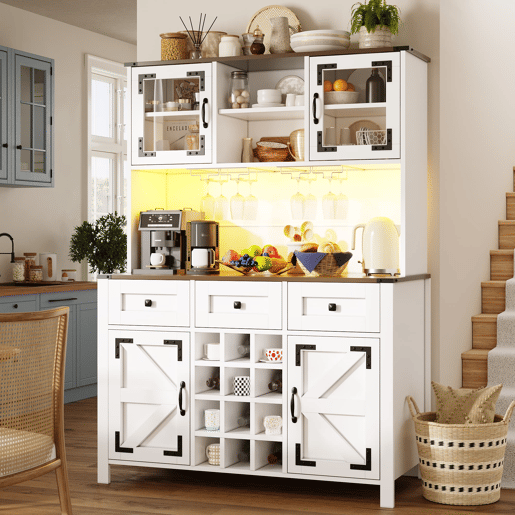 Armário alto de cozinha 120x40x170cm - 4 portas, 3 gavetas, USB, LED - Branco