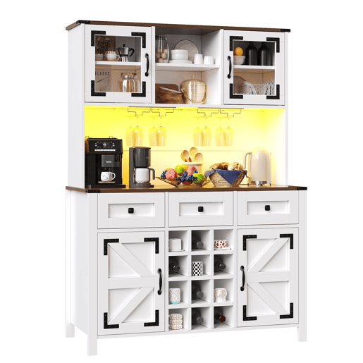 Armário alto de cozinha 120x40x170cm - 4 portas, 3 gavetas, USB, LED - Branco