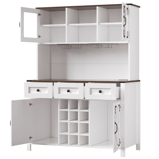 Armário alto de cozinha 120x40x170cm - 4 portas, 3 gavetas, USB, LED - Branco