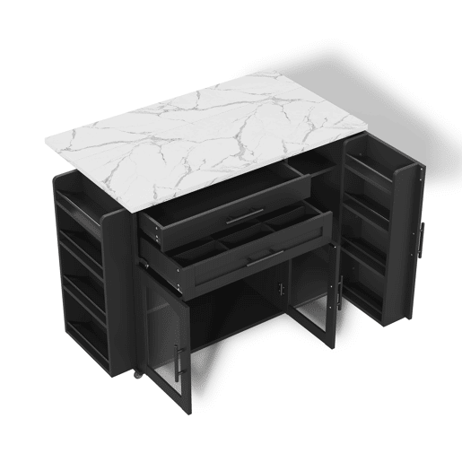 Ilha de cozinha móvel 120x45(70)x90 cm - Dobrável, com rodas e arrumação - Preto