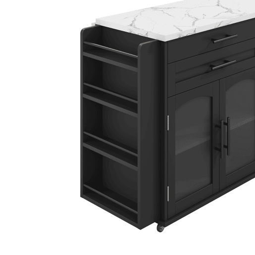 Ilha de cozinha móvel 120x45(70)x90 cm - Dobrável, com rodas e arrumação - Preto