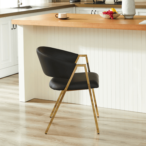 2 cadeiras de jantar - PU preto, estrutura dourada, design moderno minimalista - Preto