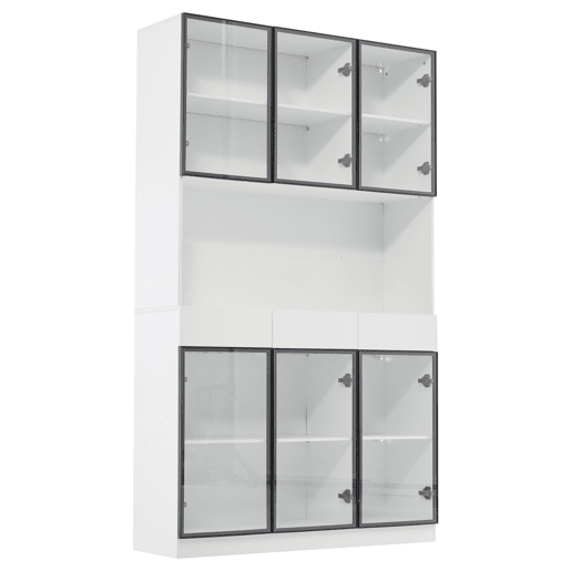 Vitrine de vidro 200 cm - Com luzes LED, prateleira multiusos para coleção, branca - Moldura da porta preta