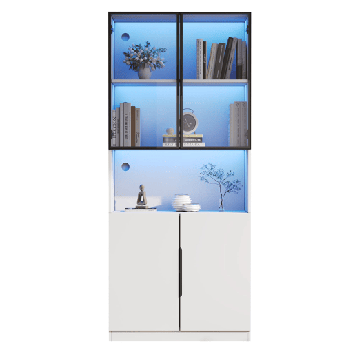 Vitrine 80x30x200 cm - Moderna minimalista com LED, prateleiras ajustáveis - Branco Vitrine 80x30x200 cm - Moderna minimalista com LED, prateleiras ajustáveis - Branco