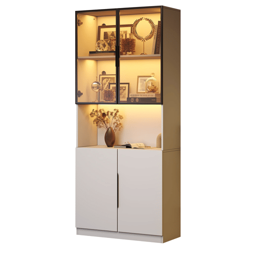 Vitrine 80x30x200 cm - Moderna minimalista com LED, prateleiras ajustáveis - Branco Vitrine 80x30x200 cm - Moderna minimalista com LED, prateleiras ajustáveis - Branco