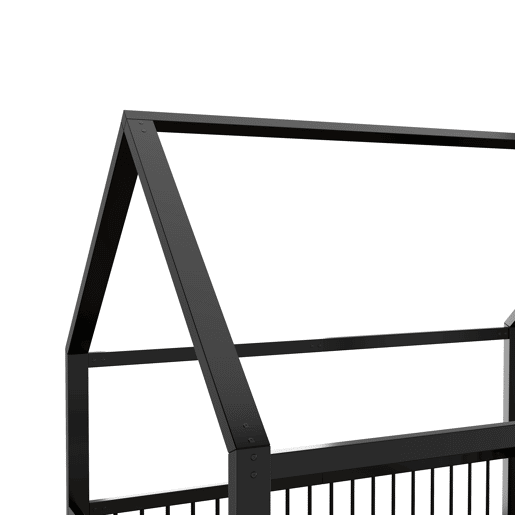 Cama baixa metálica 140x200 cm - estrutura de ferro estilo casa com grade - preta