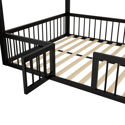 Cama baixa metálica 140x200 cm - estrutura de ferro estilo casa com grade - preta