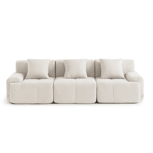 Sofá modular de 3 lugares, tecido chenille na cor branco marfim