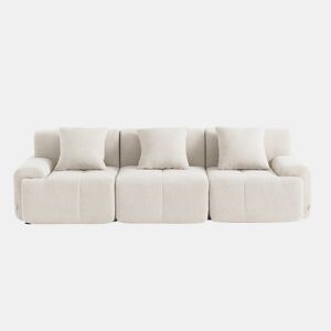 Sofá modular de 3 lugares, tecido chenille na cor branco marfim