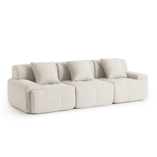 Sofá modular de 3 lugares, tecido chenille na cor branco marfim