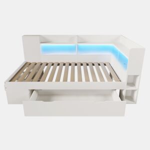Cama extra 90x200 cm - LED, USB Tipo-C, armazenamento - branca