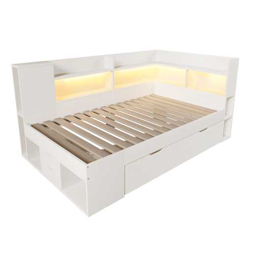 Cama extra 90x200 cm - LED, USB Tipo-C, armazenamento - branca Cama extra 90x200 cm - LED, USB Tipo-C, armazenamento - branca