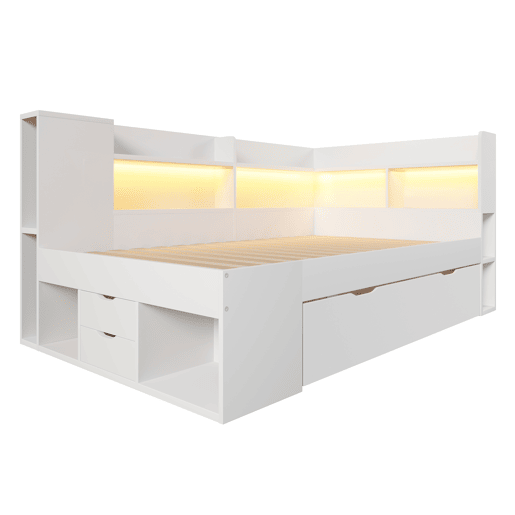 Cama extra 90x200 cm - LED, USB Tipo-C, armazenamento - branca Cama extra 90x200 cm - LED, USB Tipo-C, armazenamento - branca