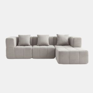 Sofá modular de 3 lugares com chaise longue, tecido bouclé na cor bege pedra