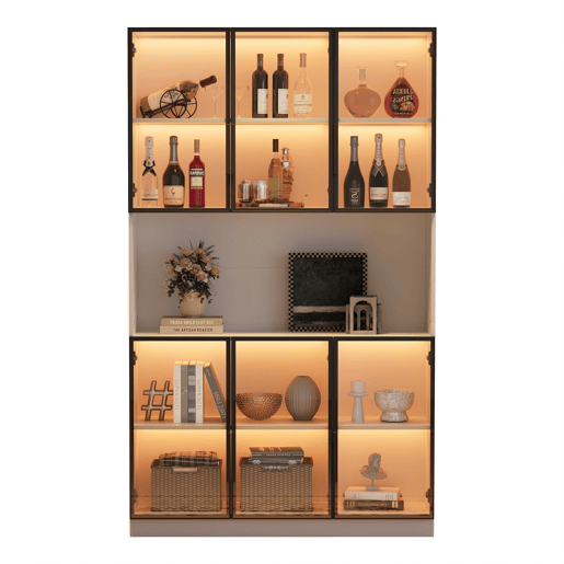 Vitrine 120x34x200 cm - 6 portas, LED, área aberta, multifuncional - Branco Vitrine 120x34x200 cm - 6 portas, LED, área aberta, multifuncional - Branco