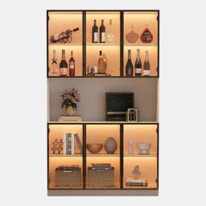 Vitrine 120x34x200 cm - 6 portas, LED, área aberta, multifuncional - Branco