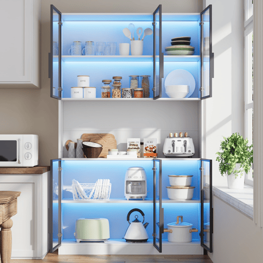 Vitrine 120x34x200 cm - 6 portas, LED, área aberta, multifuncional - Branco Vitrine 120x34x200 cm - 6 portas, LED, área aberta, multifuncional - Branco
