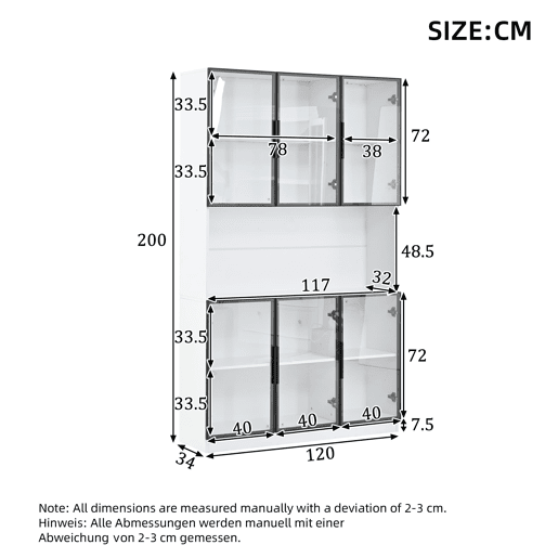 Vitrine 120x34x200 cm - 6 portas, LED, área aberta, multifuncional - Branco Vitrine 120x34x200 cm - 6 portas, LED, área aberta, multifuncional - Branco
