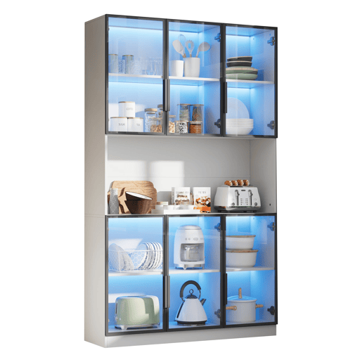 Vitrine 120x34x200 cm - 6 portas, LED, área aberta, multifuncional - Branco Vitrine 120x34x200 cm - 6 portas, LED, área aberta, multifuncional - Branco